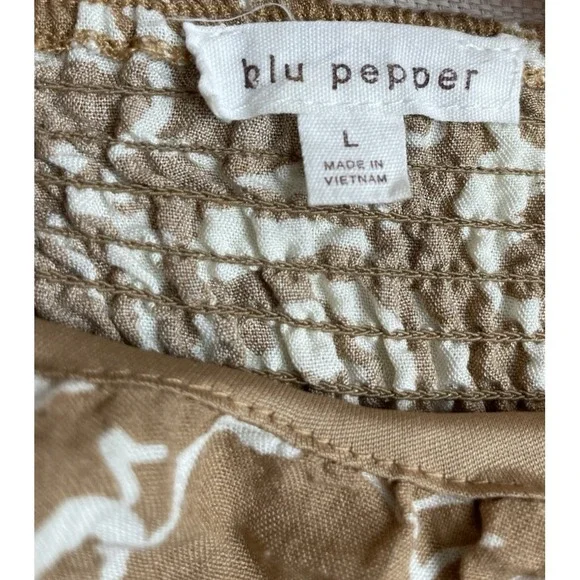 Blu Pepper Babydoll Dress Womens Size L Mini Brown Cream Floral Lined - Picture 10 of 12